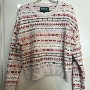 American Eagle Outfitters Women's Fair Isle Sweater - Red, White, and Brown
